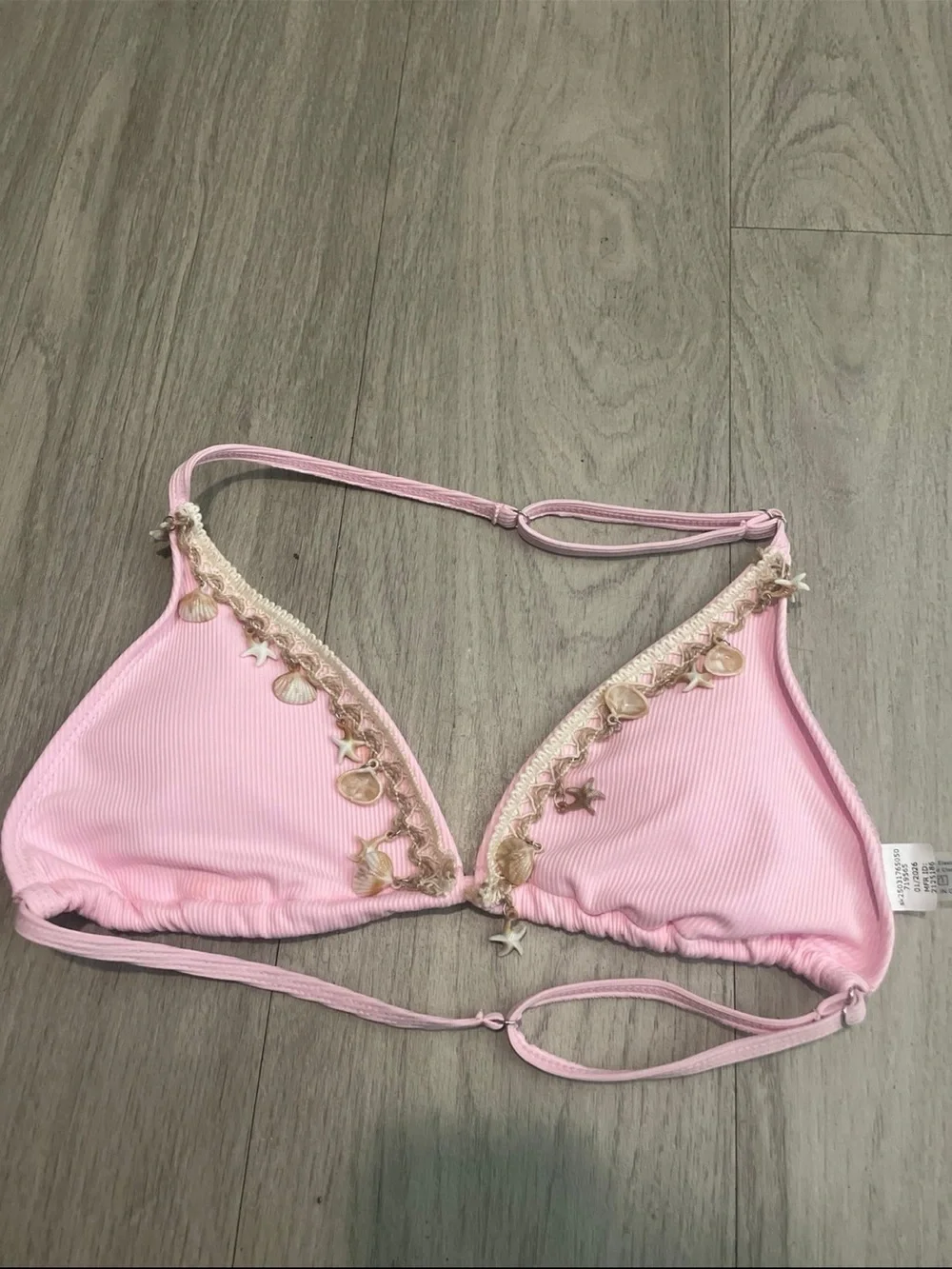 Light Pink Embellished Triangle Bikini Top - Picture 1 of 1
